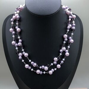 Bundle 2 faux pearl and amethyst like crystal beads necklaces layered look.